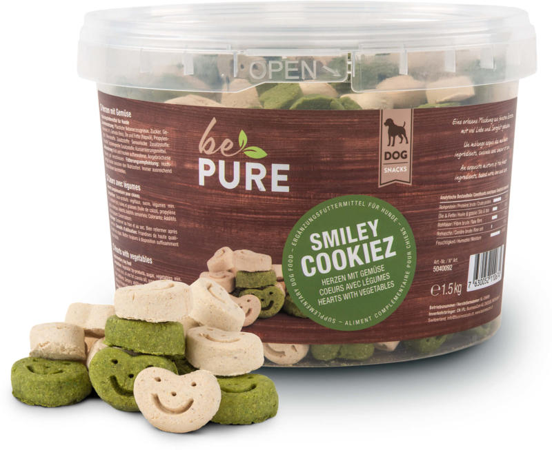 bePure Friandises pour chiens Smiley Cookiez, coeurs avec légumes 1.5kg