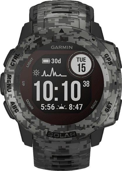 GARMIN Instinct Solar Smartwatch Faserverstärktes Polymer, Silikon, 132 - 224 mm (45 x 45 x 15.3 mm), Schiefergrau Camo