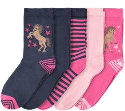 5 Paar Mädchen Socken mit Pferde-Motiv