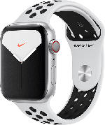 MediaMarkt APPLE  Watch Nike Series 5 (GPS + Cellular) 44mm Smartwatch Aluminium, Fluorelastomer, 140 - 200 mm , Armband: Pure  Platinum Schwarz, Gehäuse: Silber