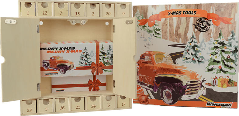 MANNESMANN 599930 Hobby-Tool Kit Werkzeuge Adventskalender, Holz natur