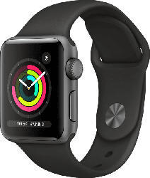 APPLE Watch Series 3 (GPS), 38 mm Aluminiumgehäuse Space Grau, Sportarmband Schwarz Smartwatch Aluminium, Kunststoff, 140-210 mm, Schwarz/Space Grau