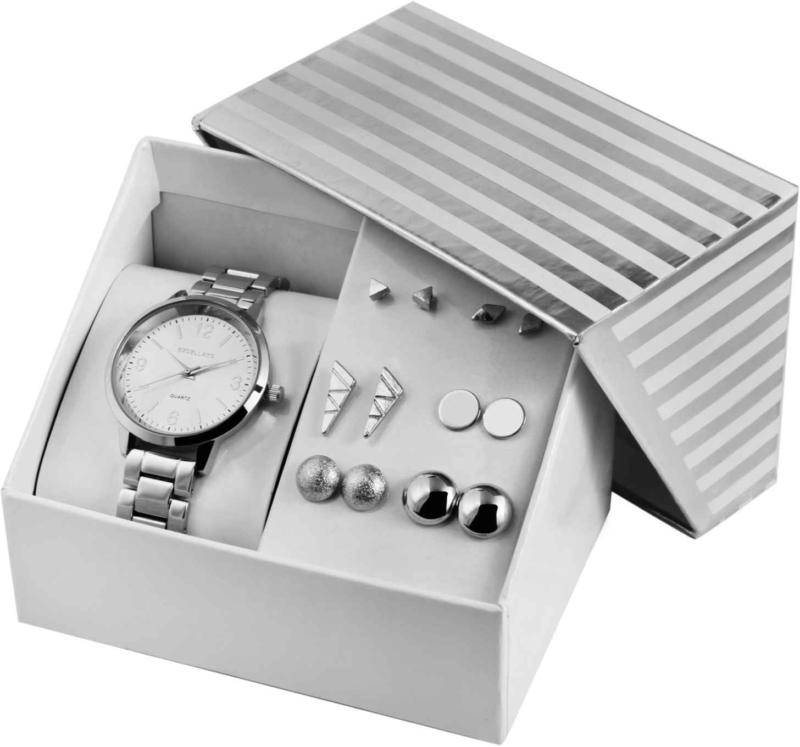 Excellanc Montre pour dames avec clous d’oreilles, couleur argent -