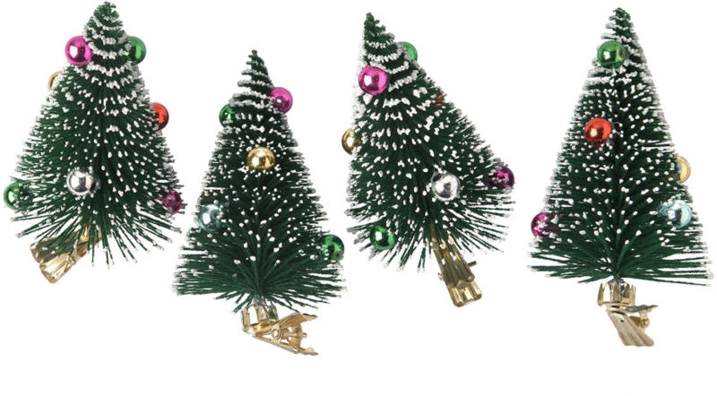 4 Tannenbaum-Clips mit bunten Kugeln (Nur online)