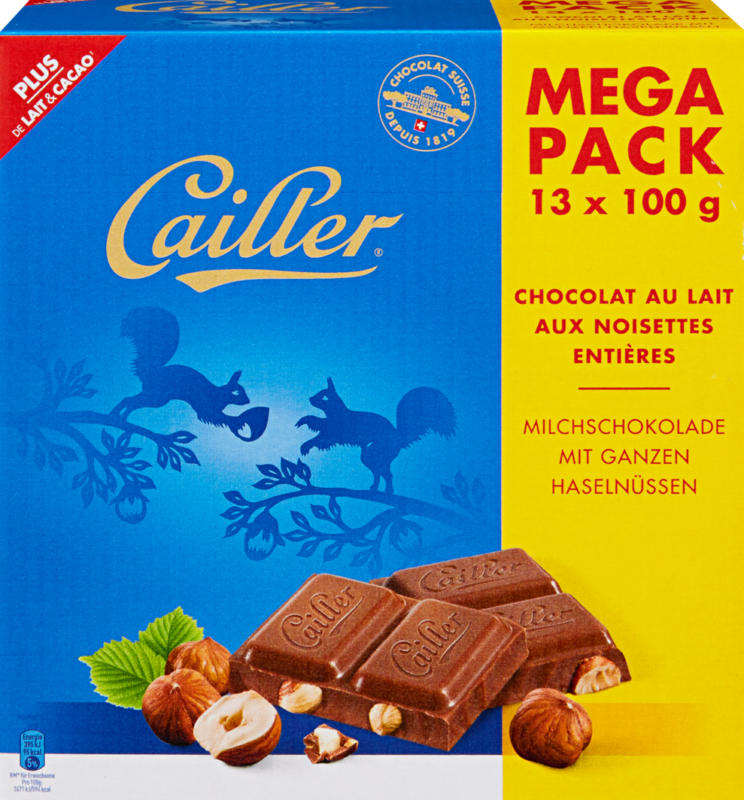 Tavoletta di cioccolata Cailler, Latte, nocciole intere, 13 x 100 g