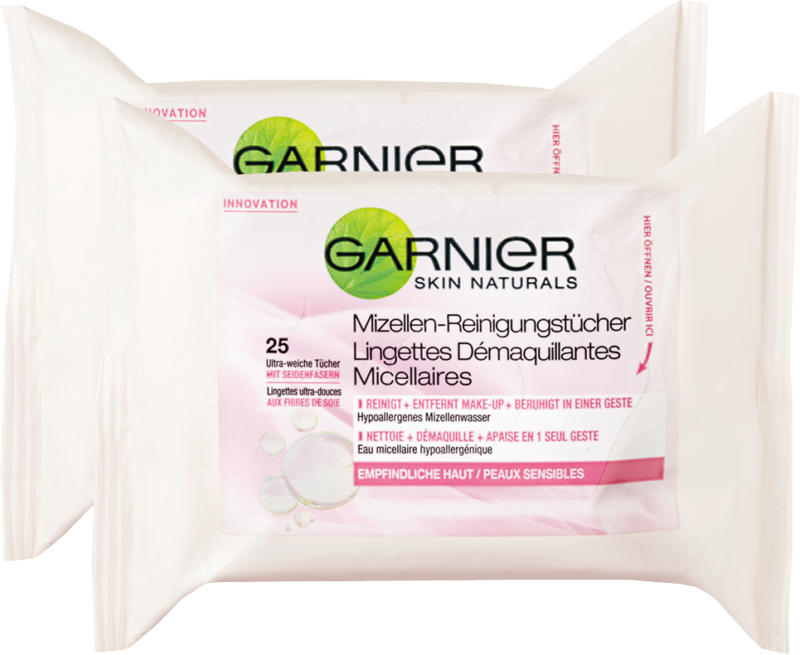 Salviettine detergenti Micellare Garnier, 2 x 25 pezzi