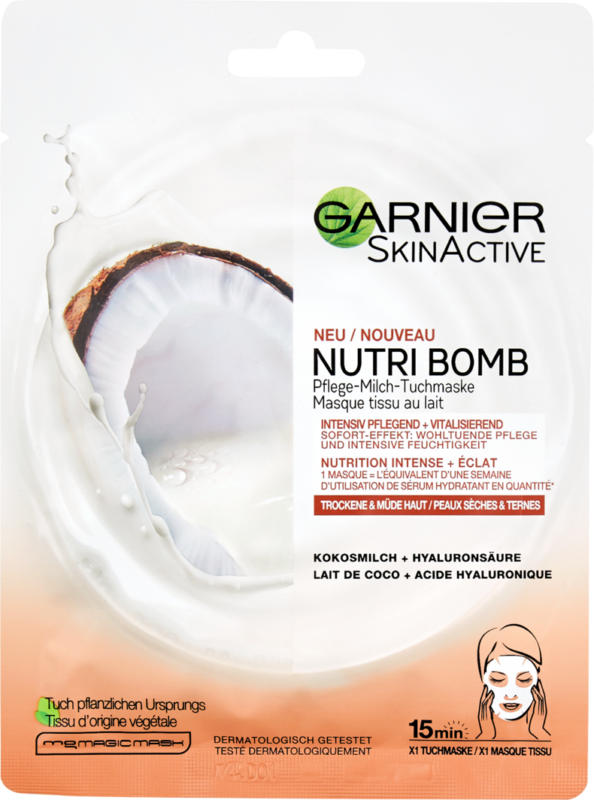 Masque tissu au lait de coco Nutri Bomb Skin Active Garnier , 1 pièce