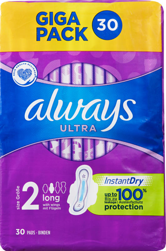 Assorbenti igienici Long Always ultra, con ali, pacco gigante, 30 pezzi