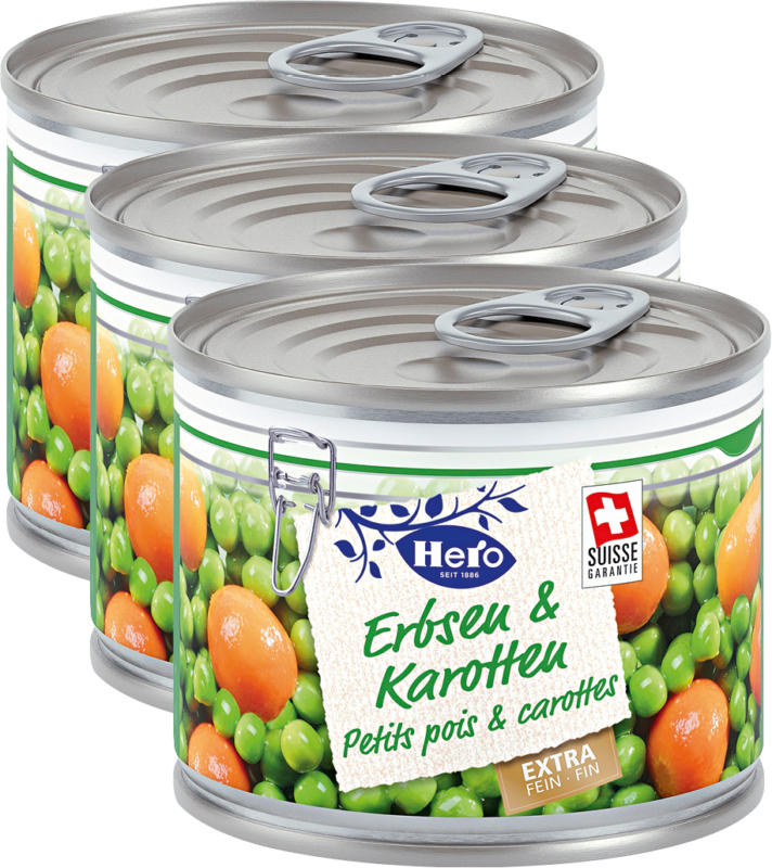 Hero Erbsen & Karotten Extra fein, 3 x 125 g