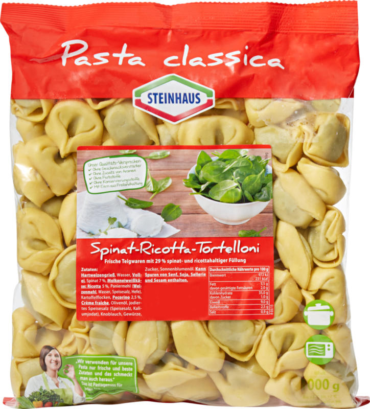 Steinhaus Tortelloni Pasta Classica, Spinat und Ricotta, 1000 g