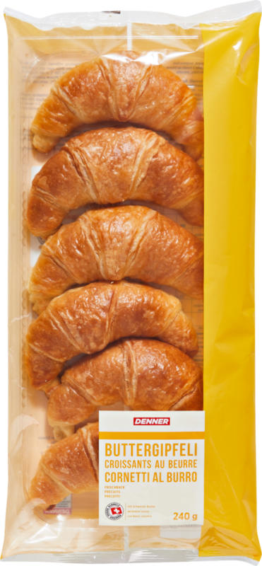 Croissants au beurre précuits Denner, 6 pièces, 240 g