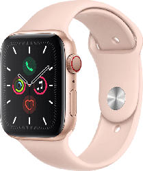 APPLE Watch Series 5 (GPS + Cellular) 44mm Smartwatch Aluminium, Fluorelastomer, 140 - 200 mm , Armband: Sandrosa, Gehäuse: Gold