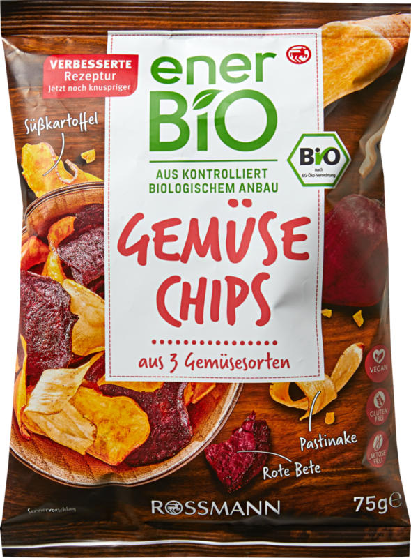 Chips di verdure enerBiO, 3 tipi di verdura, 75 g