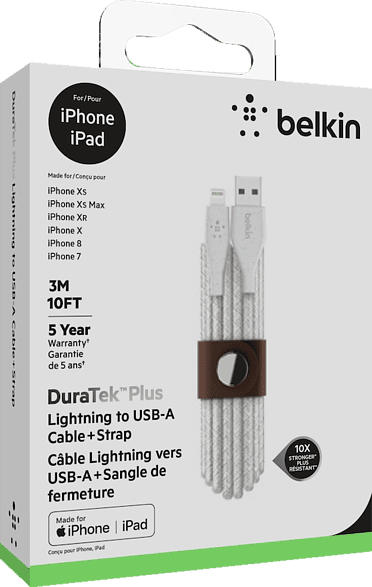 BELKIN Duratek Plus, Lightning-Kabel, 3 m, Weiß