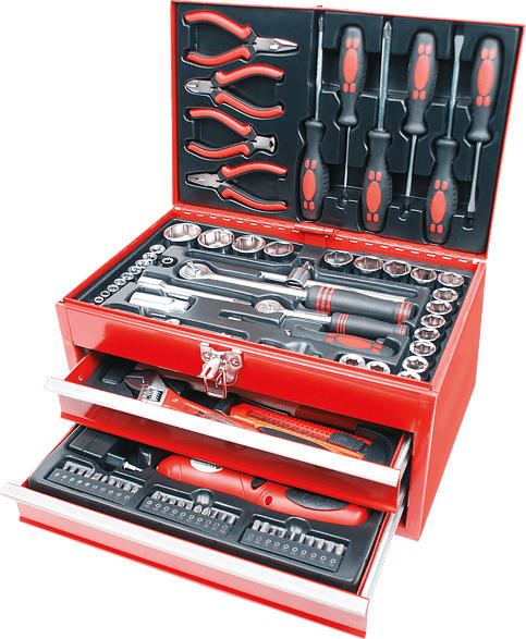 MANNESMANN 29066 Werkzeugbox 155-teilig Handwerkzeug, Rot/Schwarz