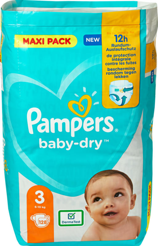 Pampers Baby-Dry Windeln, Grösse 3 (Midi), 6-10 kg, 128 Stück