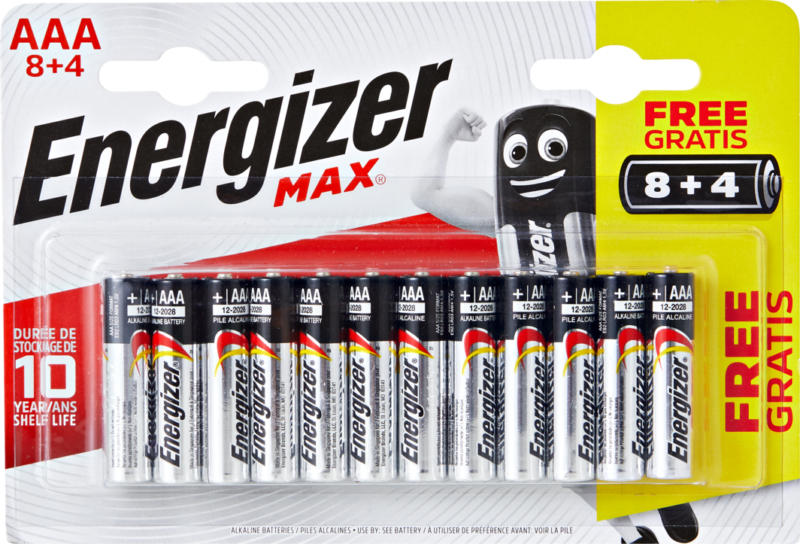 Pile max Energizer, AAA, 12 pièces