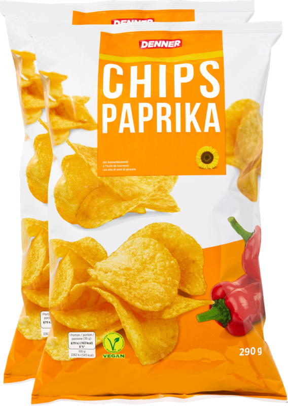 Chips Denner , Paprika, 2 x 290 g solo CHF 3.95 invece di CHF 5.40