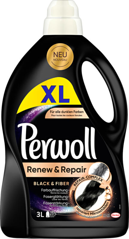 Detersivo per capi delicati Black Perwoll, 50 cicli di lavaggio, 3 litri