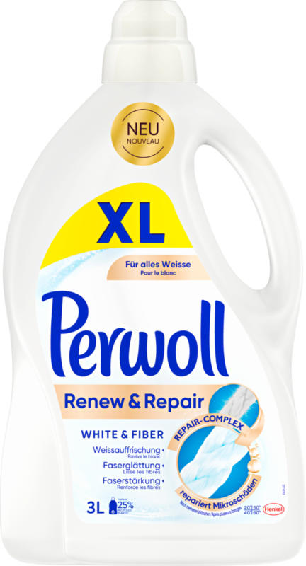 Detersivo per capi delicati White Perwoll, 50 cicli di lavaggio, 3 litri