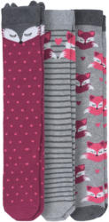 3 Paar Mädchen Kniestrümpfe mit Fuchs-Motiv