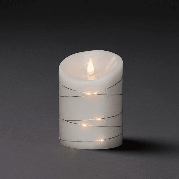 KONSTSMIDE LED Echtwachskerze mit 3D Flamme und silbernen Draht umwickelt LED Echtwachskerze, Weiß, Warm Weiß