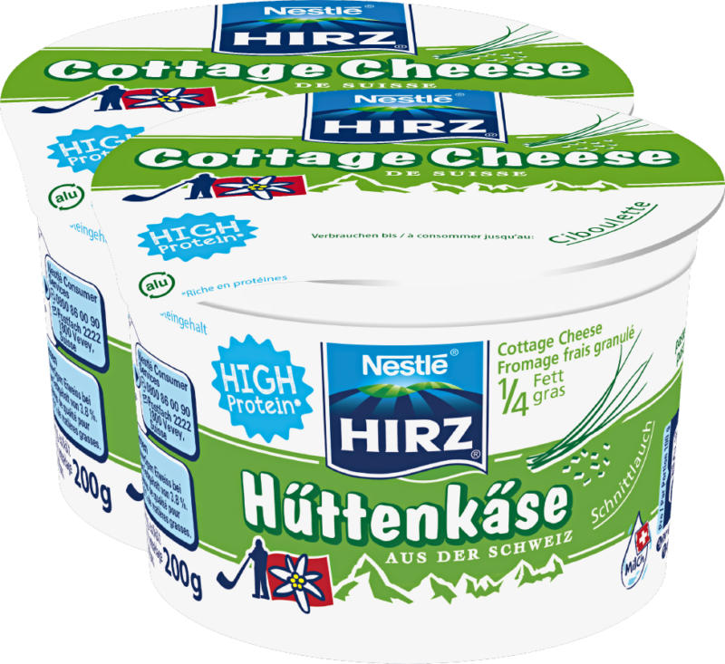 Cottage cheese Hirz, con erba cipollina, 2 x 200 g