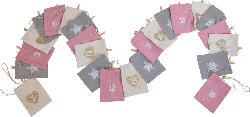 Dekorieren & Einrichten Adventskalender Set mit Cordsäckchen rosa-grau-creme und Holzklammern
