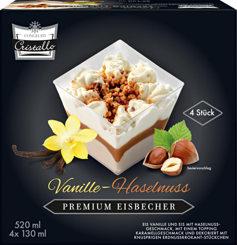 Gelato Premium Nocciole & Vaniglia Cristallo , 4 x 130 ml