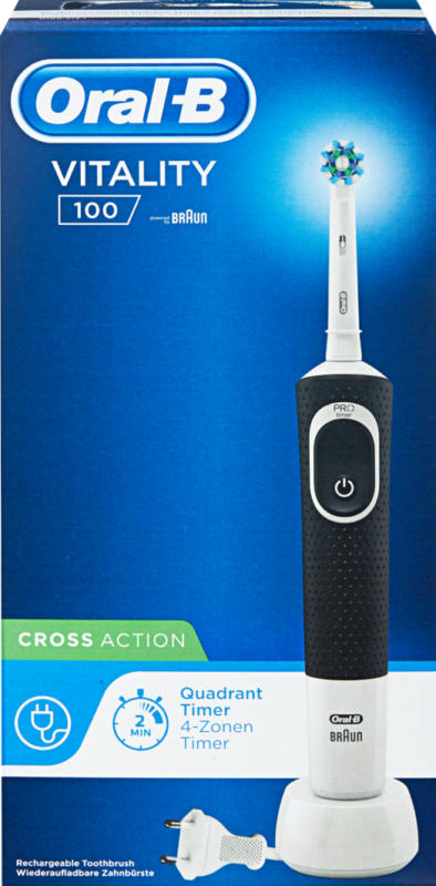 Oral-B elektrische Zahnbürste Vitality 100, Black, Cross Action, 1 Stück
