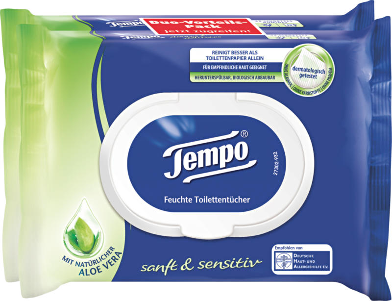 Salviettine umidificate Tempo, Dolci & delicate, 2 x 42 salviettine