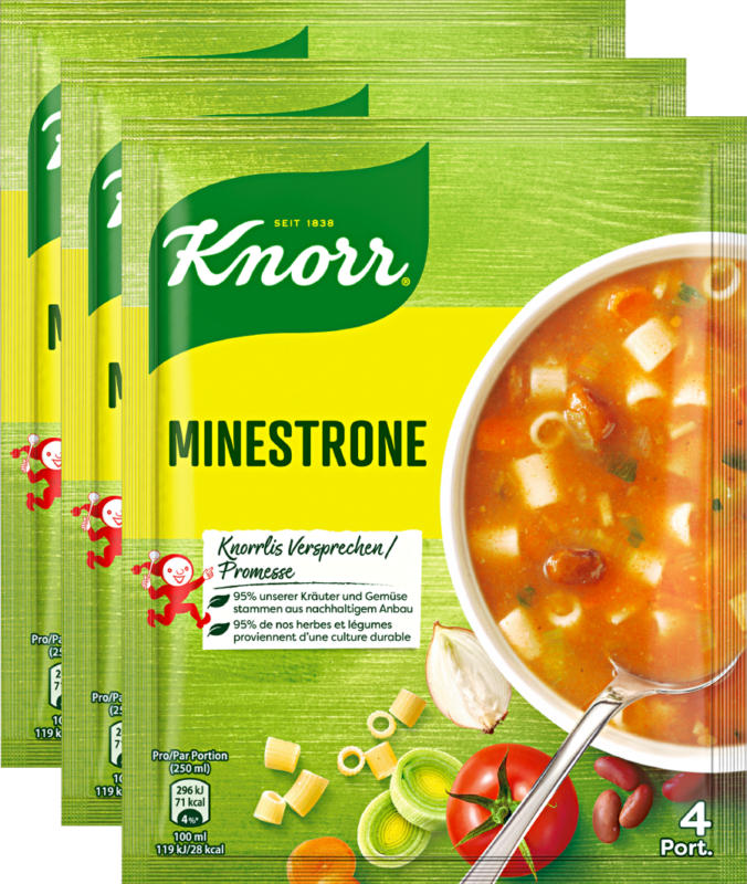 Minestre Knorr 4 porzioni, Minestrone, 3 x 81 g