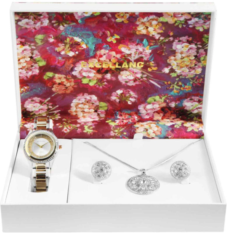 Excellanc Schmuckset mit Uhr, Halskette und Ohrringe silber- und goldfarben -