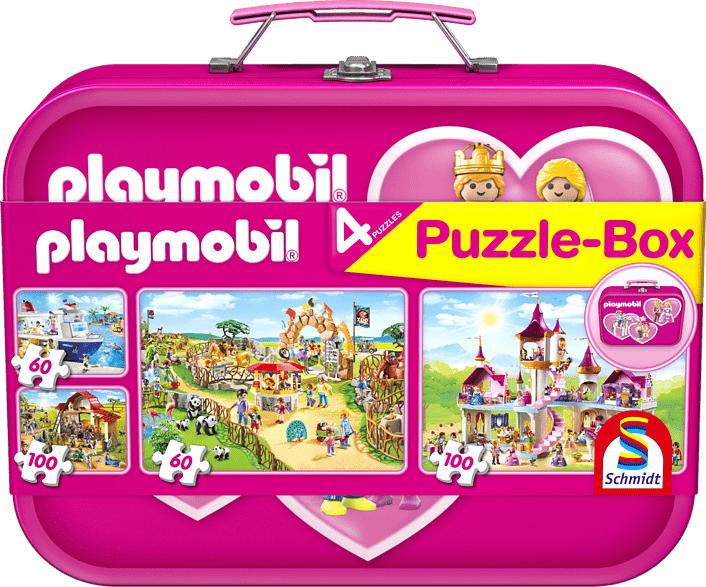 SCHMIDT SPIELE (UE) Puzzle-Box Playmobil im Metallkoffer Puzzle, Mehrfarbig