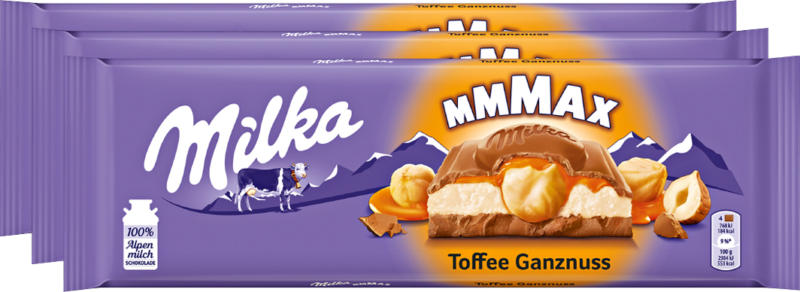 Tablette de chocolat Milka, Toffee, noisettes entières, 3 x 300 g