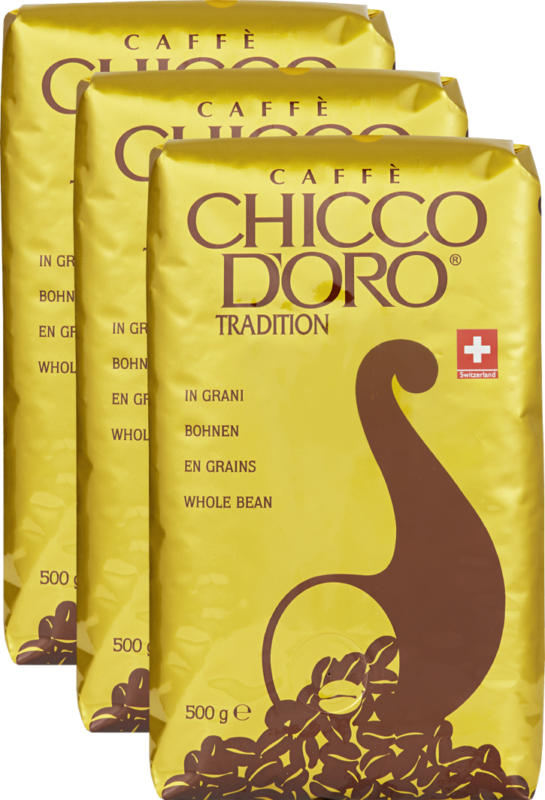 Café Tradition Chicco d'Oro, en grains, 3 x 500 g