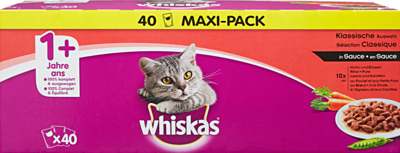 Nourriture pour chats 1+ Sélection Classique Whiskas, en sauce, 40 x 100 g
