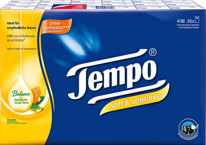 Fazzoletti di carta Soft & Sensitive Tempo, 36 x 9 pezzi
