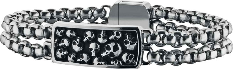 Police Bracelet pour homme en acier inoxydable Battlefield avec motif têtes de mort t. L -