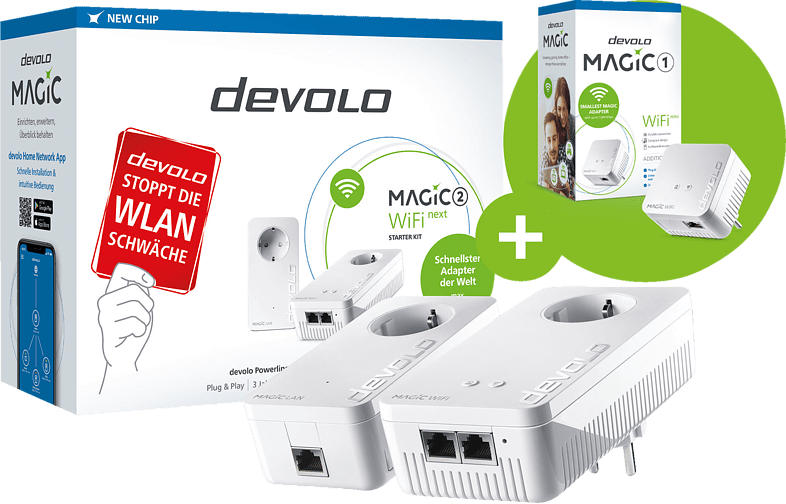 Powerline-Adapter DEVOLO 8614-8559 Magic 2 WiFi Next SK + Magic 1 WiFi Mini SGL 2400 Gbit/s Kabellos und Kabelgebunden