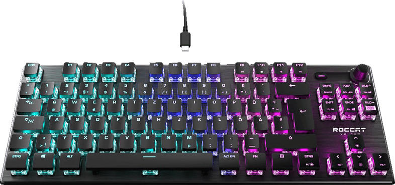 Roccat Gaming Tastatur Vulcan TKL, Red Switch, RGB, Titan Speed, USB, DE, Kabelgebunden, Schwarz