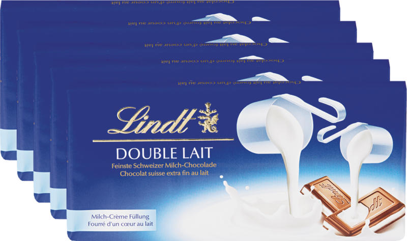 Tablette de chocolat Double Lait Lindt, 5 x 100 g