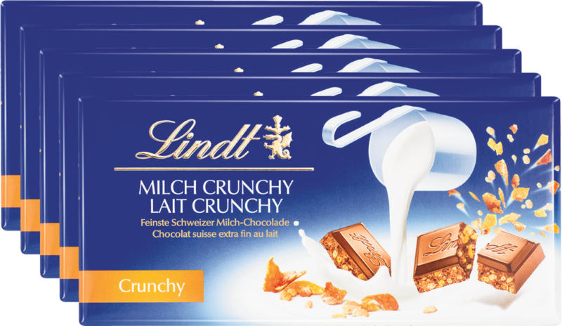 Tavoletta di cioccolata Latte Crunchy Lindt, 5 x 100 g