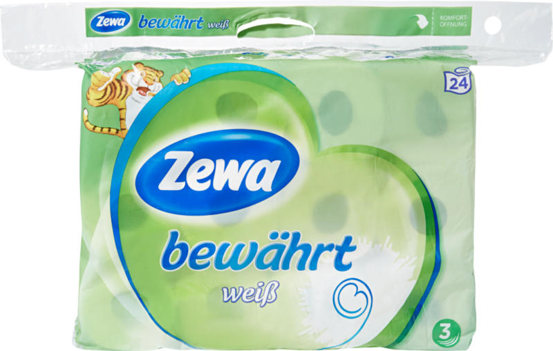 Zewa bewährt Toilettenpapier Weiss, 3-lagig, 24 x 150 Blatt