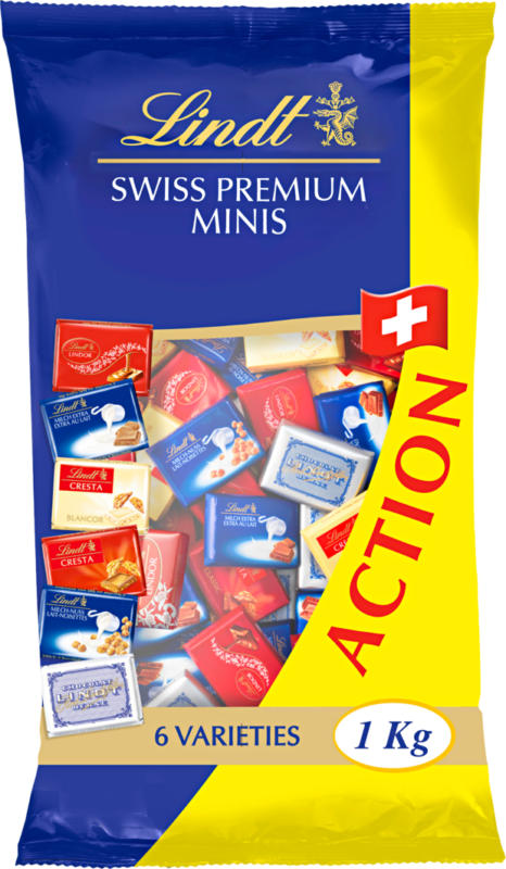 Lindt Napolitains Swiss Premium Minis, assortiti, 6 varietà, 1 kg