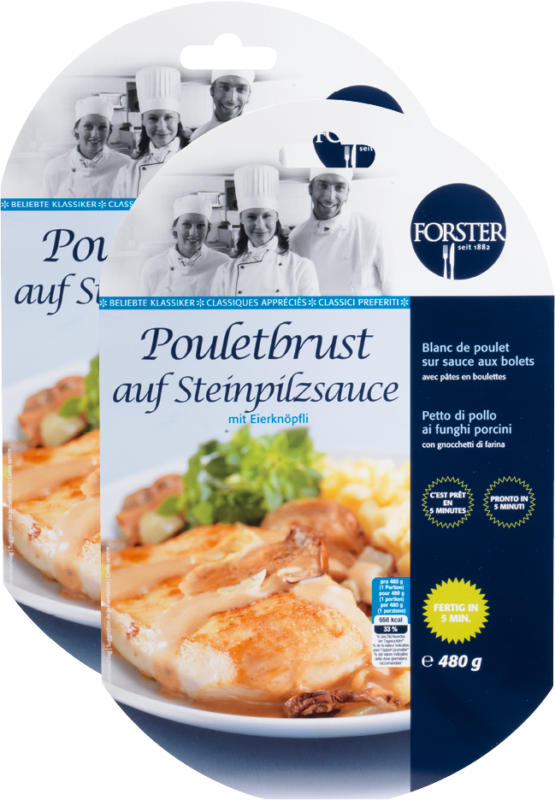 Forster Fertiggericht, Pouletbrust auf Steinpilzsauce mit Eierknöpfli, 2 x 480 g