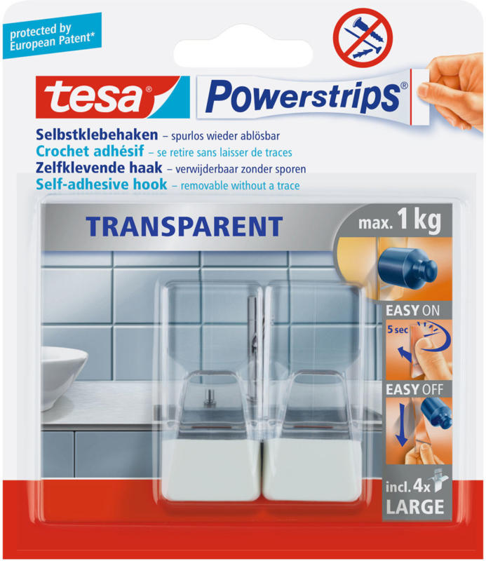 „Powerstrips“, transparent, weiss