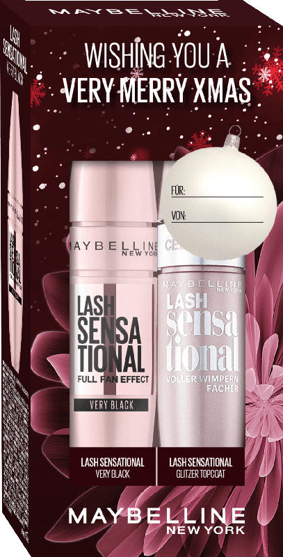 Maybelline New York Geschenkset Mascara Lash Sensational Very Black + Gratis Glitter Top Coat