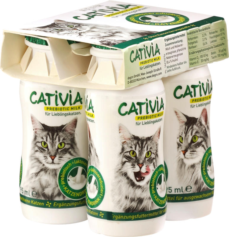 Cativia Snack für Katzen, Katzenmilch, 4x95 ml