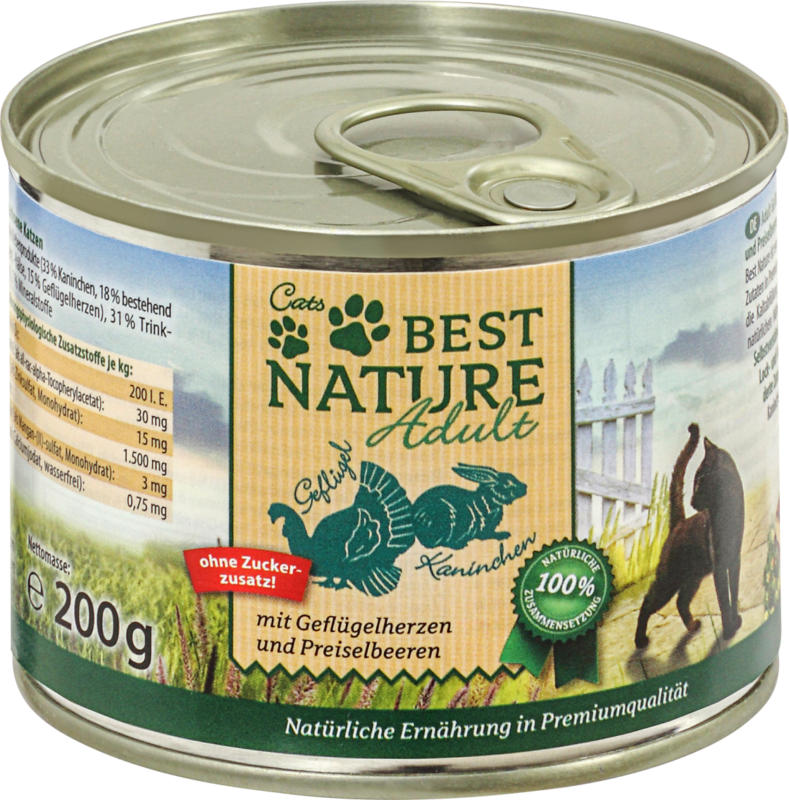 Cats Best Nature Nassfutter für Katzen, Adult, Geflügelherzen und Kaninchen